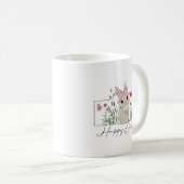 Mug Joyeux lapin de Pâques avec design floral et Bow r (Devant droit)