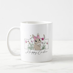 Mug Joyeux lapin de Pâques avec design floral et Bow r