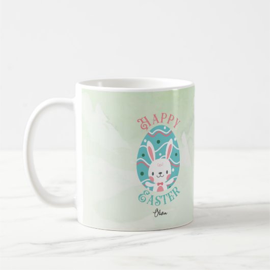 Mug Joyeux lapin de Pâques dans l'oeuf avec nom (Gauche)
