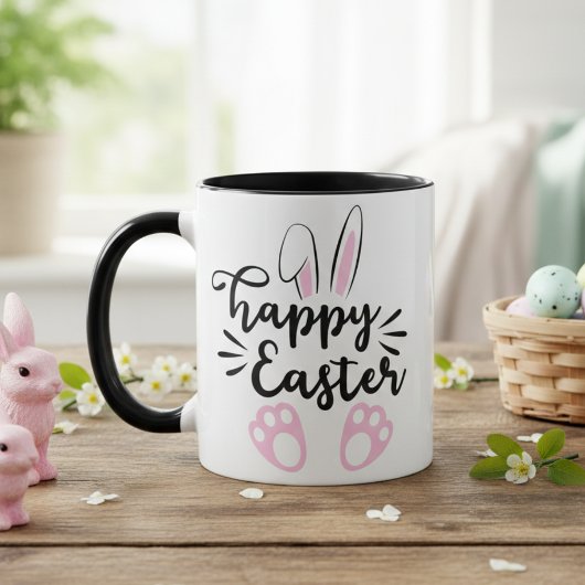 Mug Joyeux lapin de Pâques noir et rose Pâques