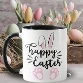 Mug Joyeux lapin de Pâques noir et rose Pâques