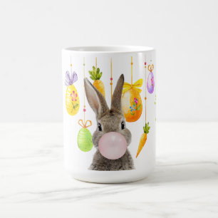 Mug Joyeux lapin de Pâques soufflant rose bulle gomme