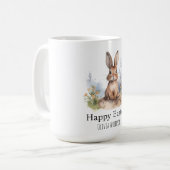 Mug Joyeux lapin mignon de Pâques avec Fleurs Jaunes (Devant gauche)