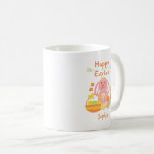 Mug Joyeux lapin rose de Pâques et fleurs (Devant droit)