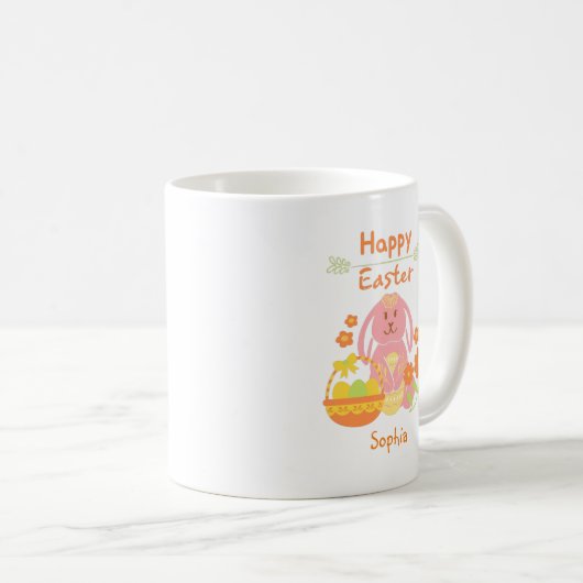 Mug Joyeux lapin rose de Pâques et fleurs (Devant droit)