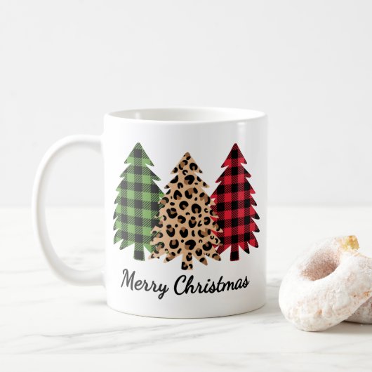 Mug Joyeux léopard de Noël et arbres plantés (Avec donut)