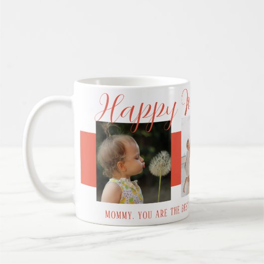 Mug Joyeux Mère de Fête Maman Pink Script avec 3 photo (Gauche)
