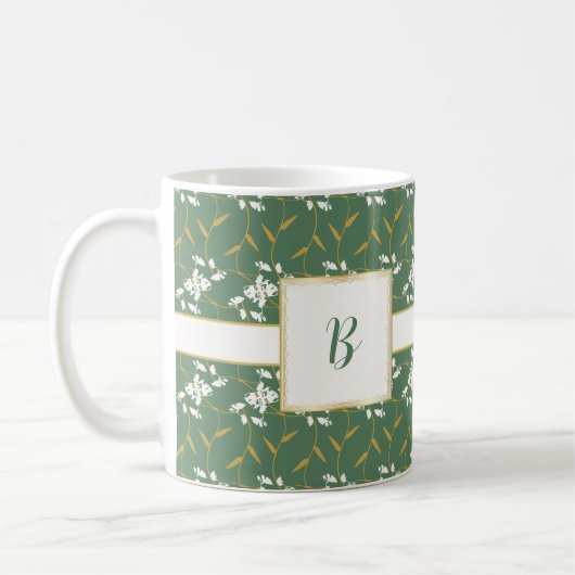 Mug Joyeux monogramme vert de la flore regale (Gauche)