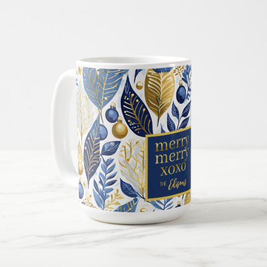 Mug Joyeux Motif de Noël en or bleu #21 ID1009 (Devant gauche)