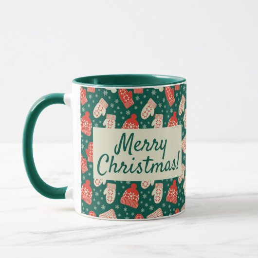 Mug Joyeux Noël 11oz Chapeau Vert & Mitaines (Gauche)