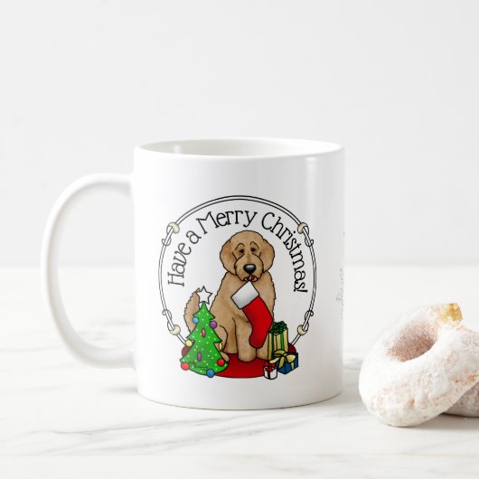 Mug Joyeux Noël 2 Goldendoodle (rouge doré) mignonne (Avec donut)