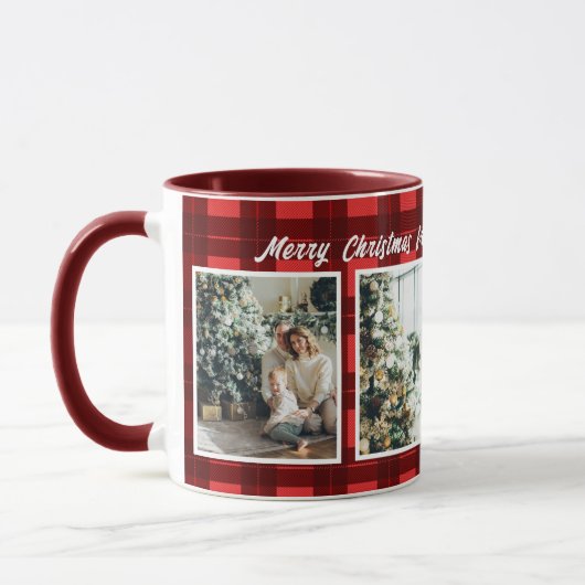 Mug joyeux noël 3 photo collage rouge buffle plaid (Gauche)