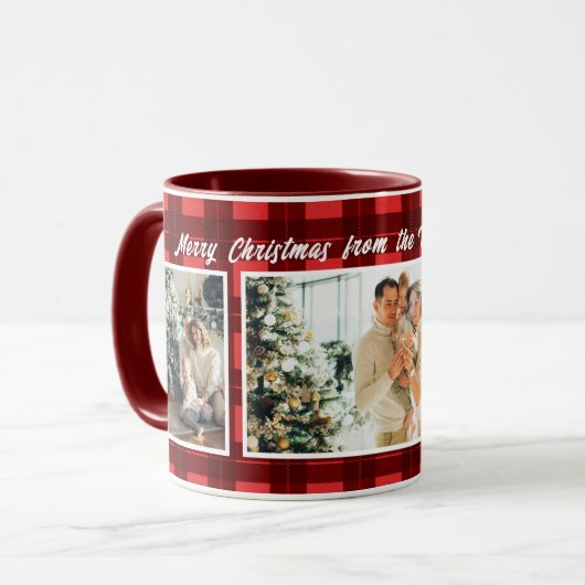 Mug joyeux noël 3 photo collage rouge buffle plaid (Devant gauche)