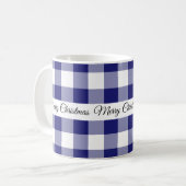 Mug Joyeux Noël à carreaux bleus rustiques (Devant gauche)