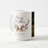 Mug joyeux noël à l'aquarelle cerf floral (Devant gauche)