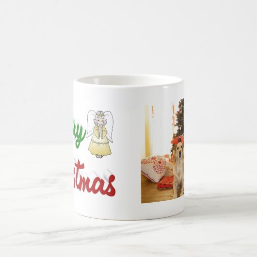 Mug Joyeux Noël Angel rouge vert script photo (Centre)