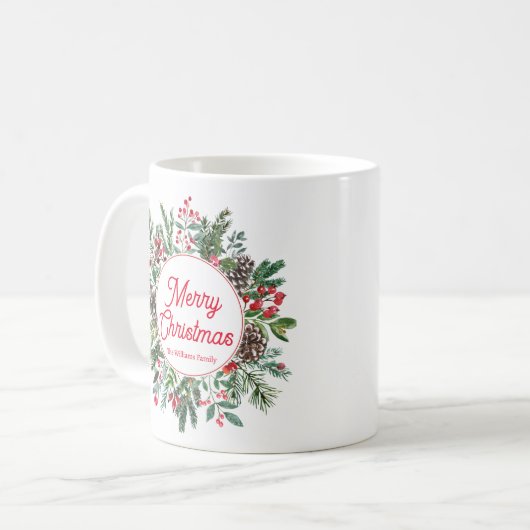 Mug joyeux noël aquarelle hiver verdure chic (Devant gauche)