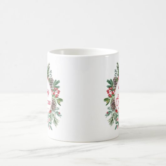 Mug joyeux noël aquarelle hiver verdure chic (Centre)