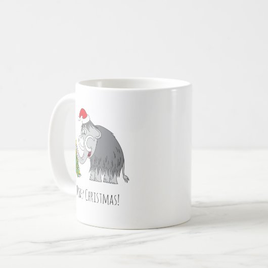 Mug Joyeux Noël Arbre mignon Mammoth Santa Hat (Devant gauche)