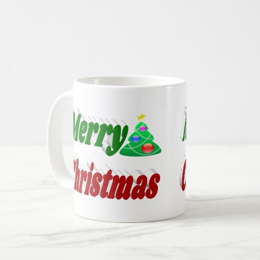Mug Joyeux Noël Arbre rouge vert demi typographie (Devant gauche)