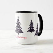 Mug Joyeux Noël, arbres noirs avec neige tombante (Devant droit)