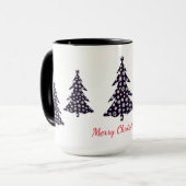 Mug Joyeux Noël, arbres noirs avec neige tombante (Devant gauche)