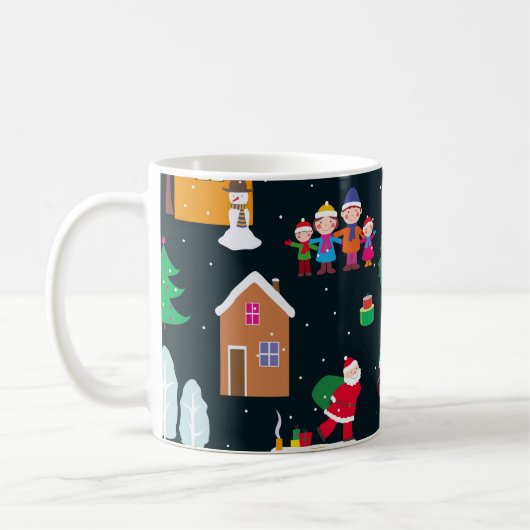 Mug Joyeux Noël avec une famille joyeuse et enneigée (Gauche)