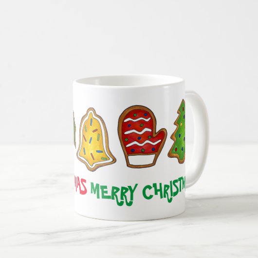 Mug Joyeux Noël Bell Snowman Mitten Tree Cookie (Devant droit)