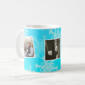 Mug Joyeux Noël Blue Snowflakes Photo Collage (Devant gauche)