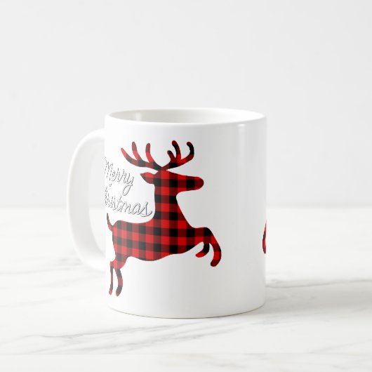 Mug Joyeux Noël Buck sur Red Black Buffalo Check (Devant gauche)