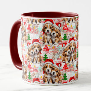 Mug Joyeux Noël Chapeau de Père Noël Chien Design - Bl