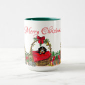 Mug Joyeux Noël, chiot mignon dans un panier (Centre)