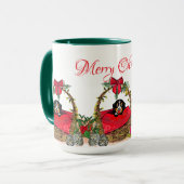 Mug Joyeux Noël, chiot mignon dans un panier (Devant gauche)