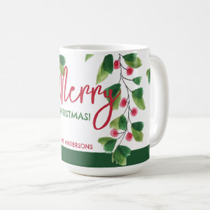 Mug Joyeux Noël Couronne Aquarelle Rouge Et Verte