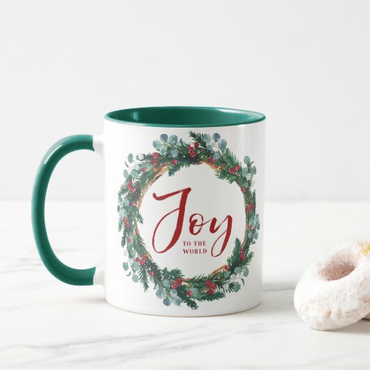Mug Joyeux Noël de la couronne À feuillage persistant (Avec donut)