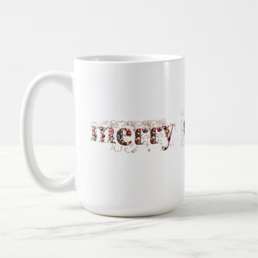 Mug Joyeux Noël Décoratif Or et Baubles Texte (Gauche)