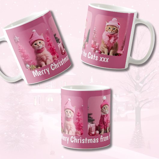 Mug Joyeux Noël des chats Fêtes roses