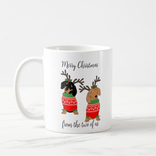 Mug Joyeux Noël Deux Dachshunds Décorés (Gauche)
