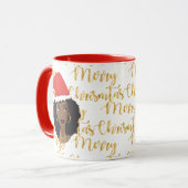 Mug Joyeux Noël d'or, Femme noire, Chapeau de Père Noë (Devant gauche)