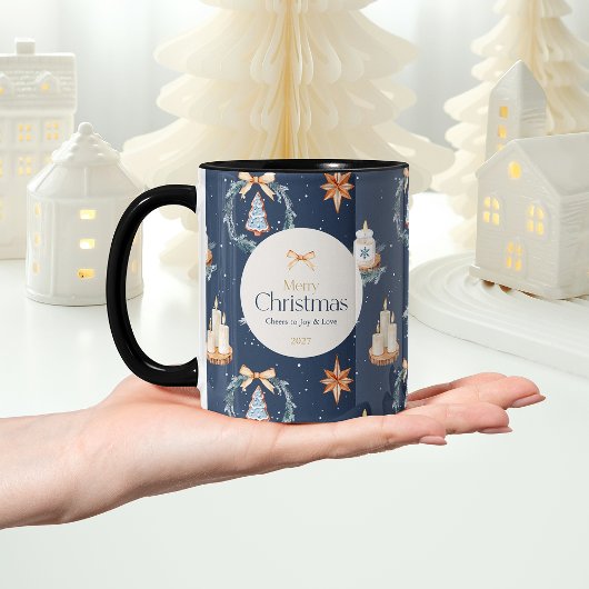 Mug Joyeux Noël | Elégante Marine & Gold Holiday