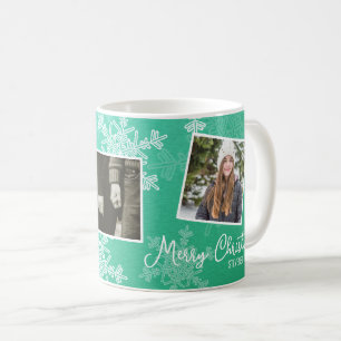 Mug Joyeux Noël Emerald Snowflakes Photo Collage
