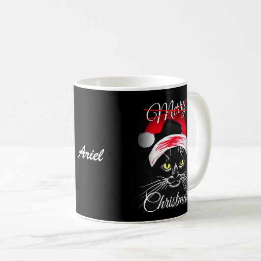 Mug Joyeux Noël en colère Chat noir (Devant droit)