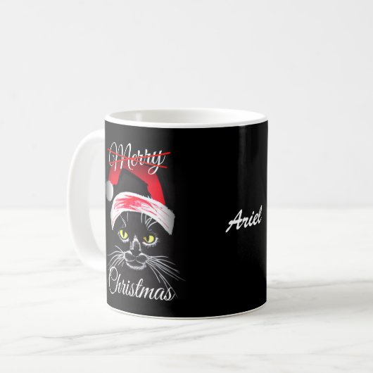 Mug Joyeux Noël en colère Chat noir (Devant gauche)