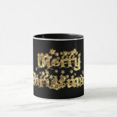 Mug Joyeux Noël Étoiles Typographie Noir et Or (Centre)