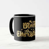 Mug Joyeux Noël Étoiles Typographie Noir et Or (Devant gauche)