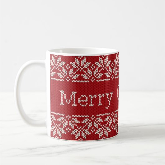 Mug Joyeux Noël Fair Isle Tricot Motif Rouge (Gauche)