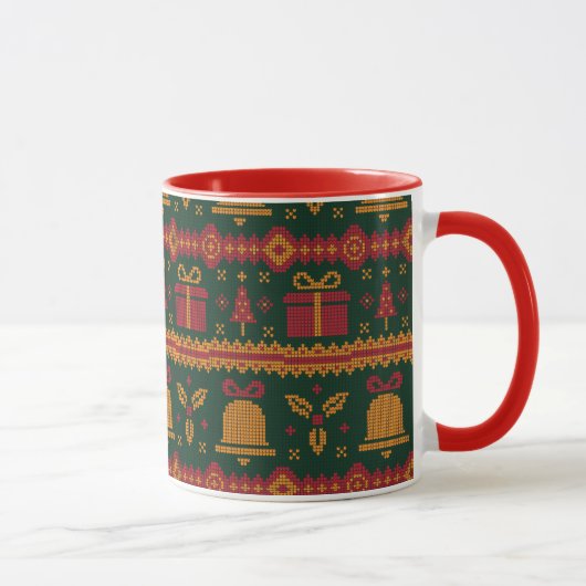 Mug Joyeux Noël Fair Isle Tricot Motif Rouge (Droite)