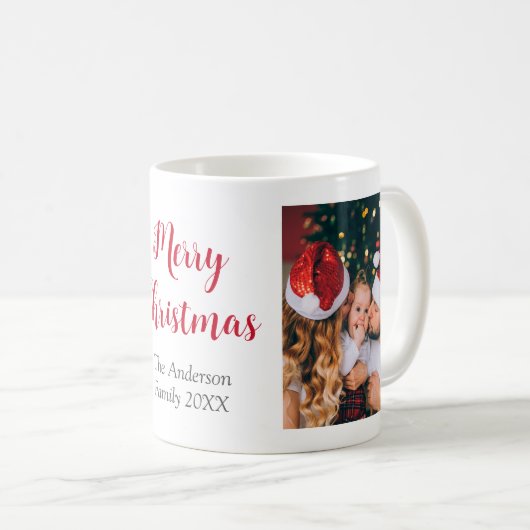 Mug Joyeux Noël famille photo texte rouge (Devant droit)