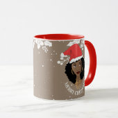 Mug Joyeux Noël, Femme noire, Chapeau rouge, Brown (Devant droit)