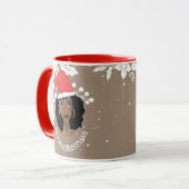 Mug Joyeux Noël, Femme noire, Chapeau rouge, Brown (Devant gauche)